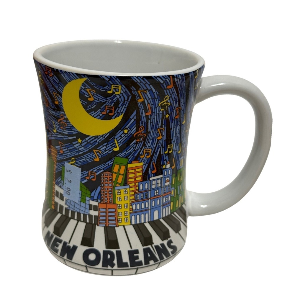 New Orleans Starry Night Music Cityscape Ceramic Coffee Mug Piano Keys Jazz NOLA